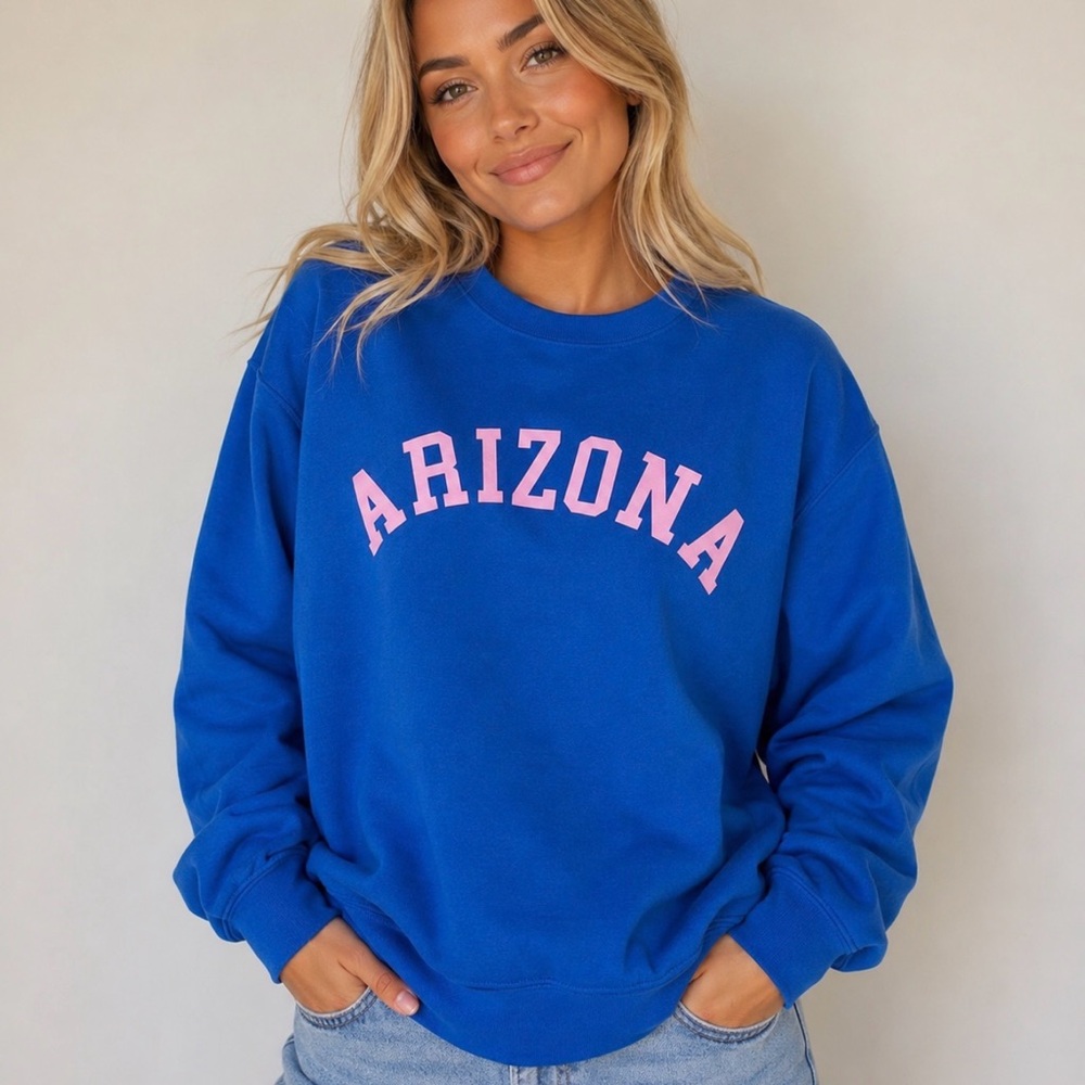 Vici Long Sleeve Pullover Crewneck Arizona Logo Sweatshirt Blue Small